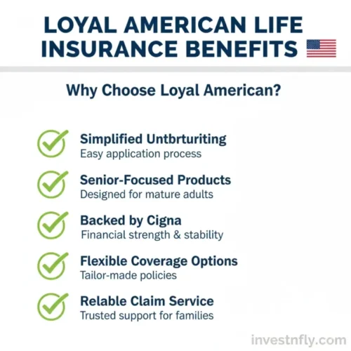 Infographic showing benefits of Loyal American Life Insurance with checklist icons