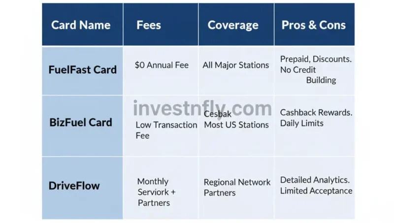 Comparison table of top business fuel cards with no credit check in the USA
