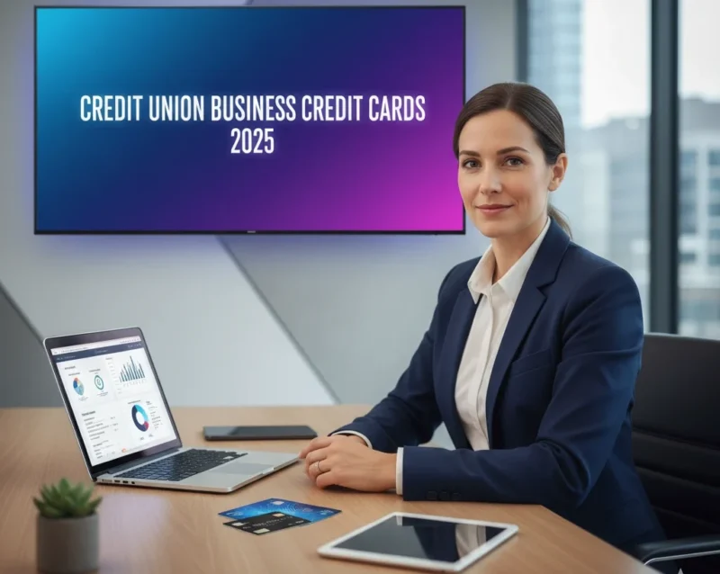 Business owner researching the best credit union business credit cards in 2025.