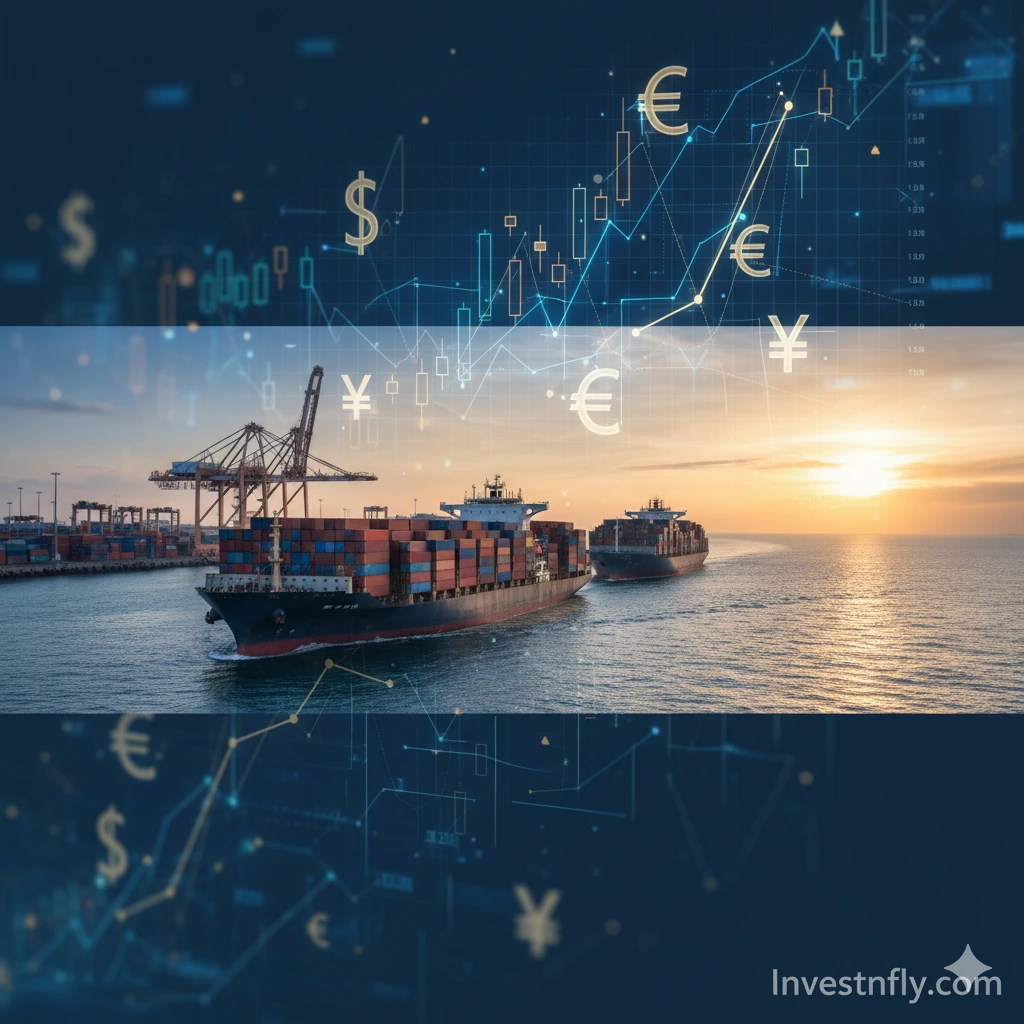 Cargo ships and financial charts representing export credit refinancing
