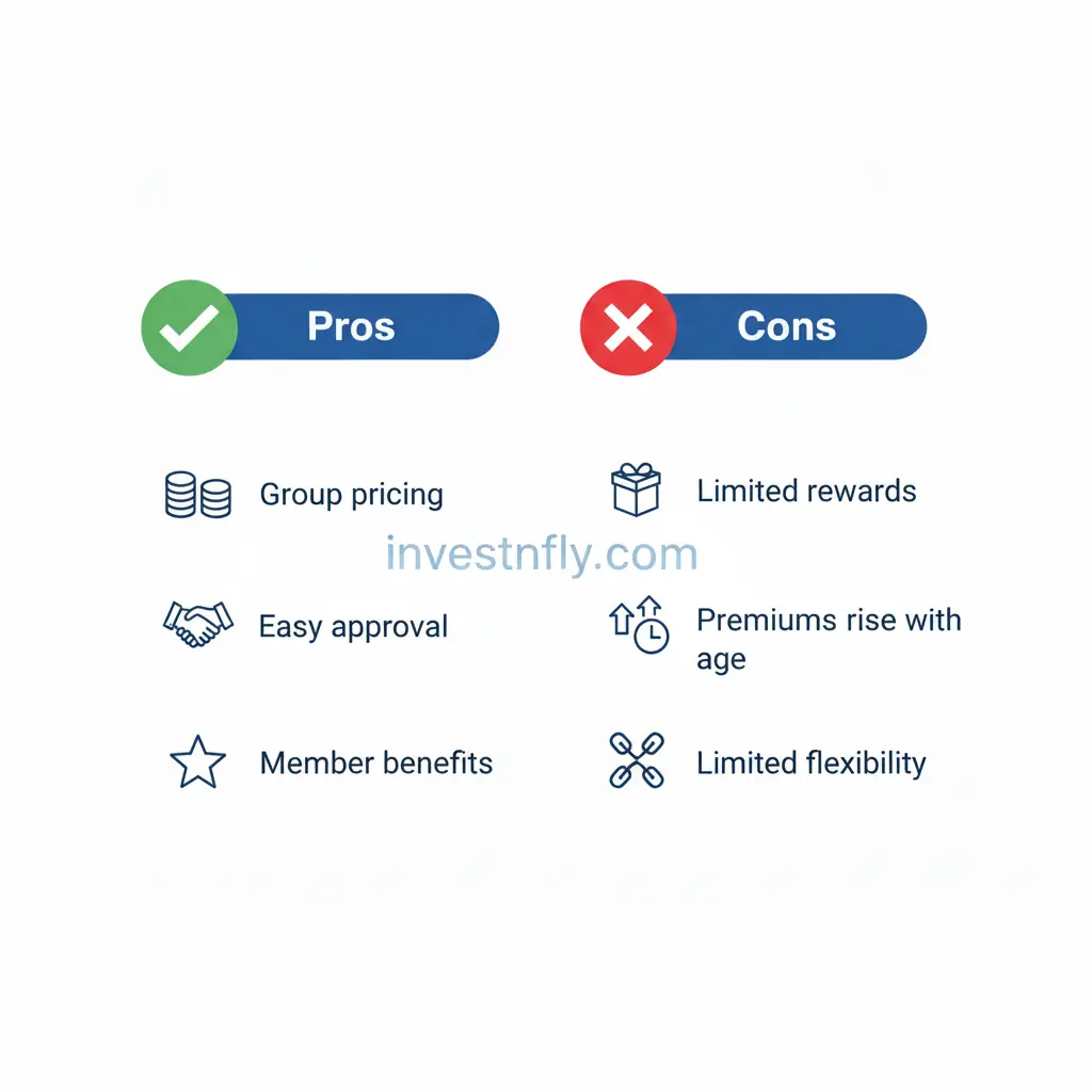 Infographic showing pros and cons of AICPA life insurance for CPAs