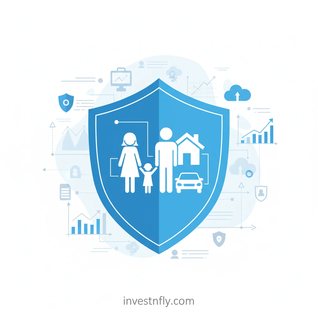 Safex Insurance feature banner with family, car, and house under protection