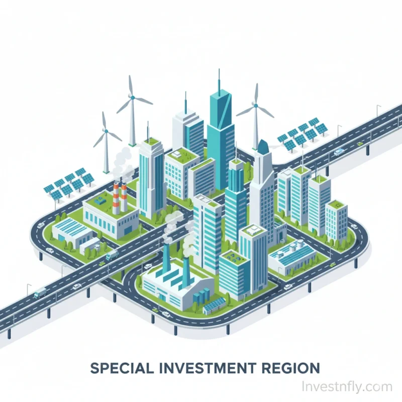 Infographic showing global examples of Special Investment Regions in India, China, UAE, and South Korea