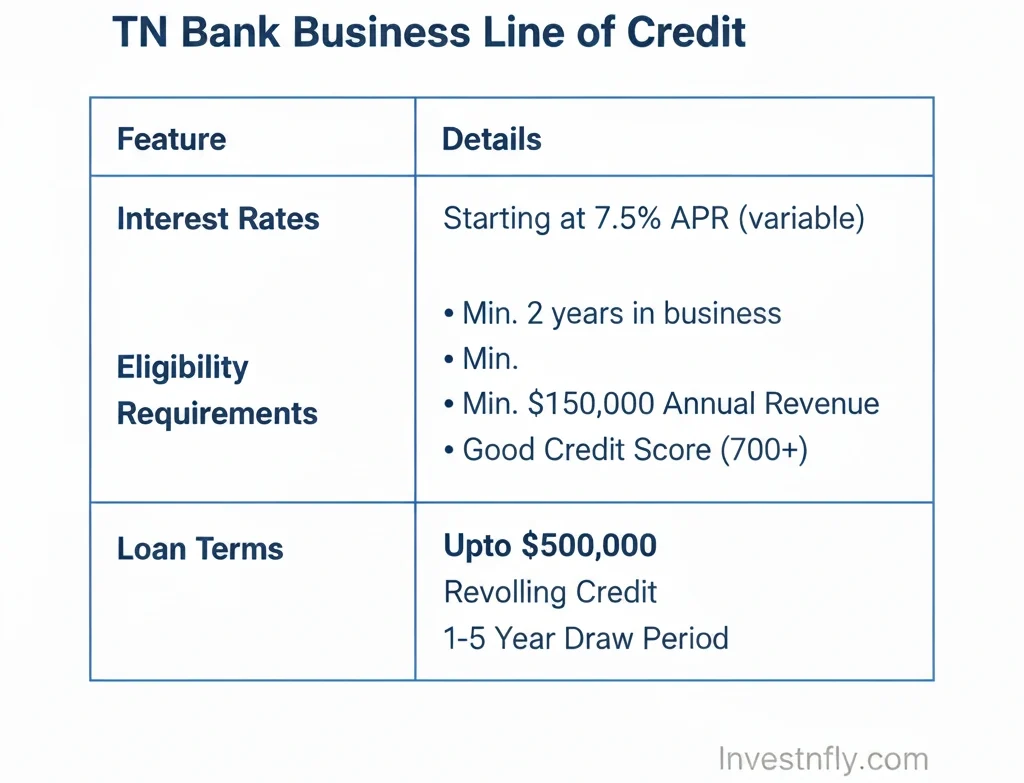 Comparison chart of TN Bank Business Line of Credit interest rates and requirements