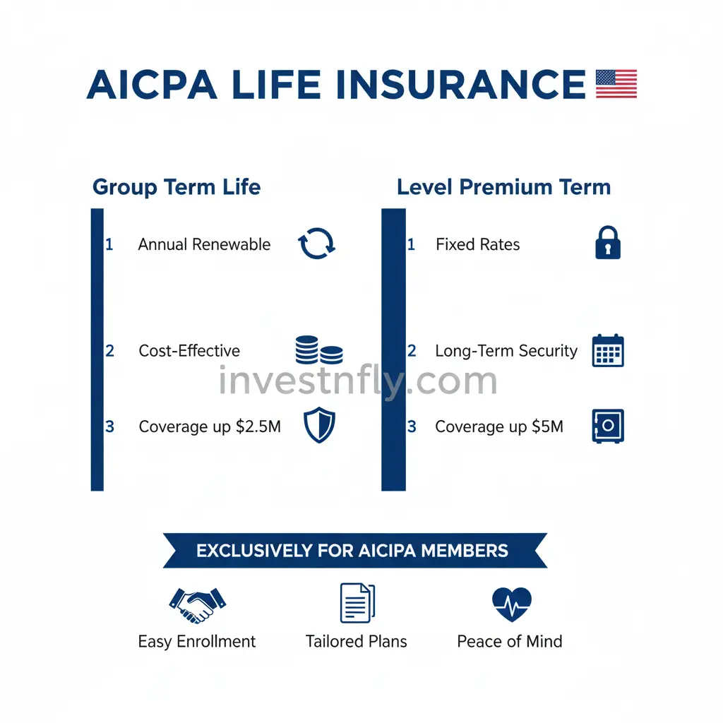 Infographic explaining AICPA life insurance group term coverage and benefits