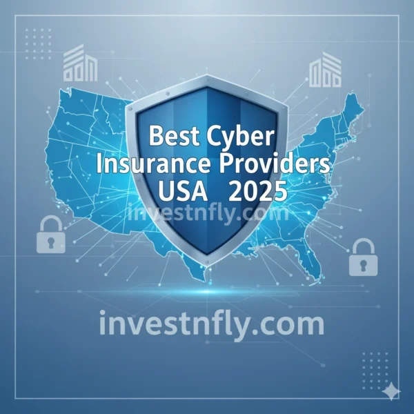 Hero illustration showing shield over USA map with locks and networks, representing best cyber insurance providers USA 2025