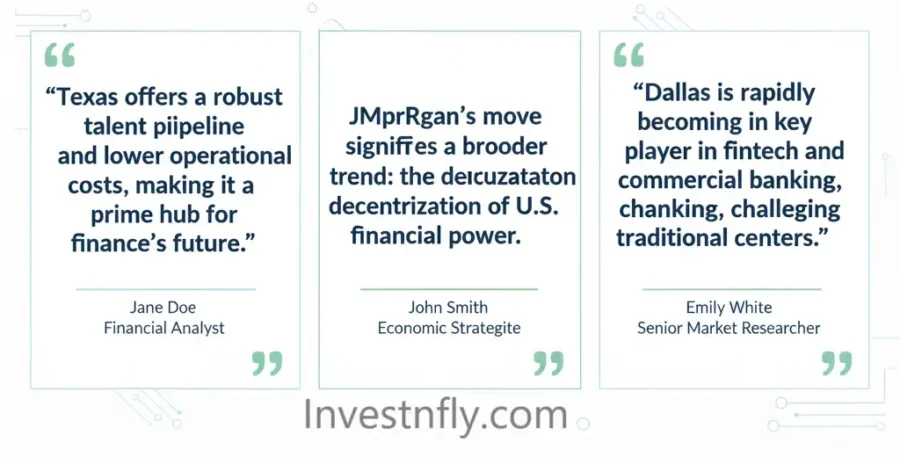 Infographic with expert finance quotes about JPMorgan Chase Texas expansion 2025