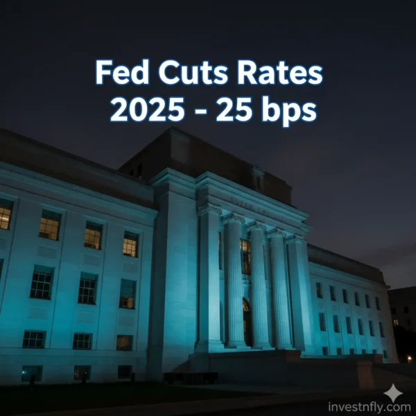 Federal Reserve building editorial image announcing 25 bps rate cut in 2025