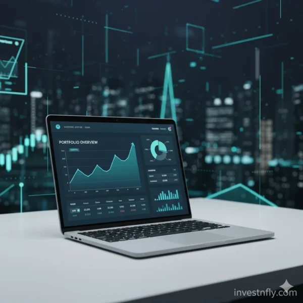 Digital GoMyFinance investment dashboard illustration with charts and portfolio overview