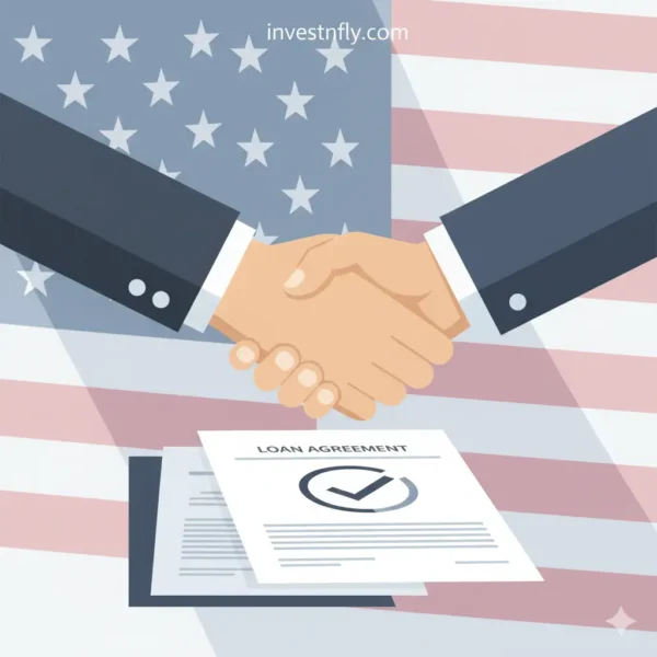 Heter Iska Loan in USA with handshake and American flag