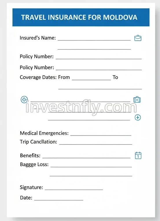 Travel insurance for Moldova certificate sample document