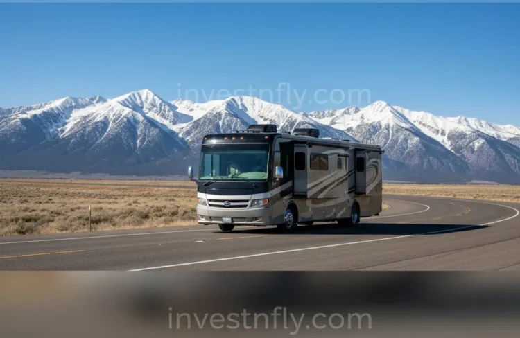 Motorhome on a U.S. highway representing monthly RV insurance coverage