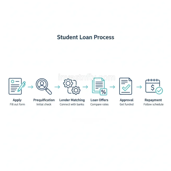 Step-by-step infographic showing how traceloans.com student loans work from application to repayment.