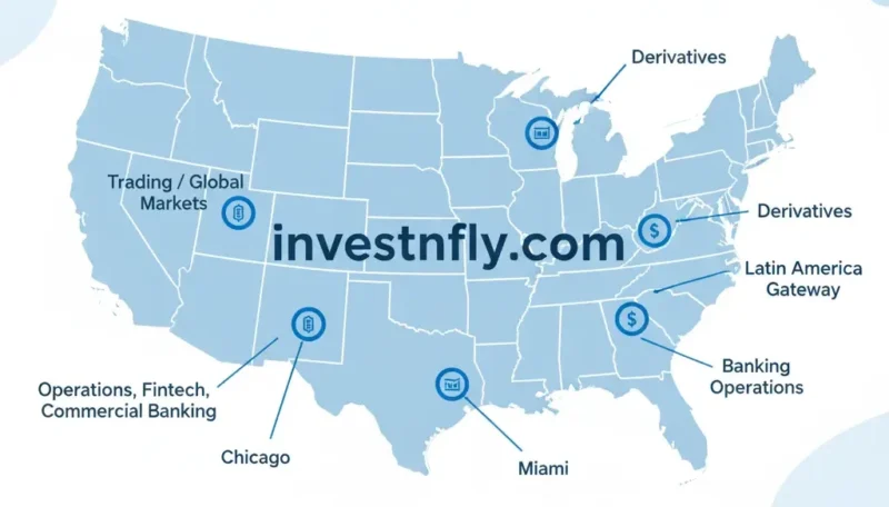 Map of U.S. showing major finance hubs: New York, Texas, Miami, Charlotte, Chicago in 2025