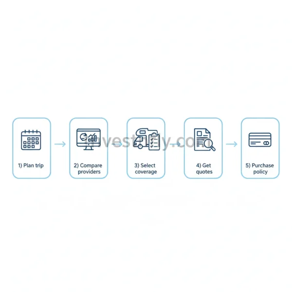 Flowchart infographic showing how to buy weekly motorhome insurance in the USA step by step